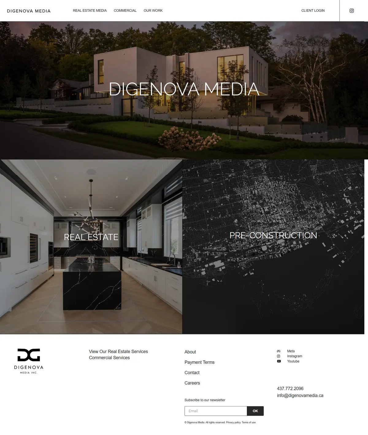 Full page design for the DiGenova Media website
