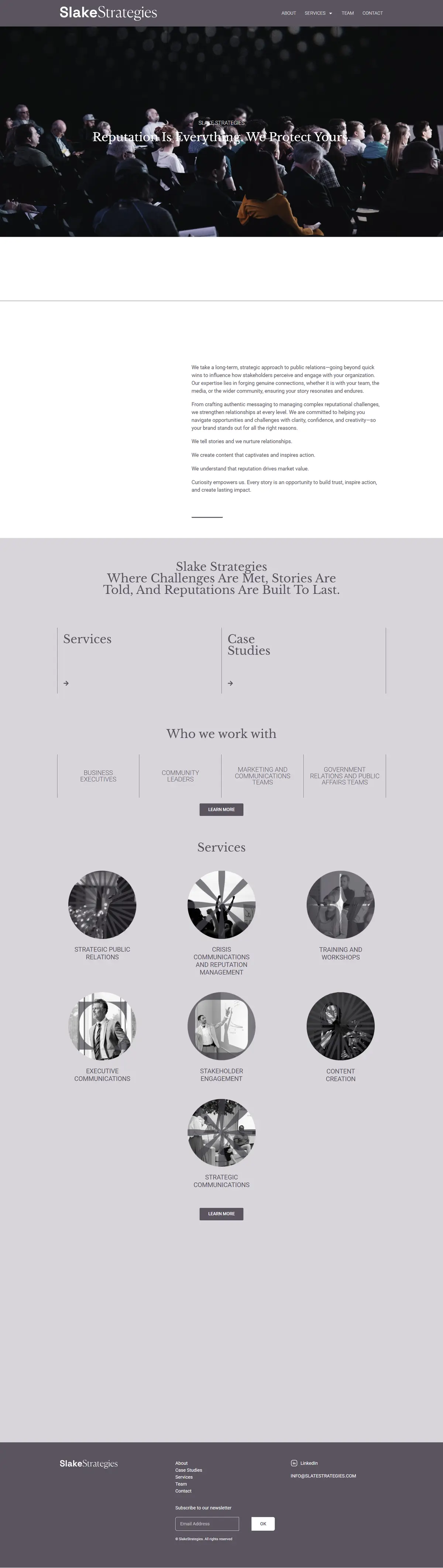 Full page design for the Slake Strategies website